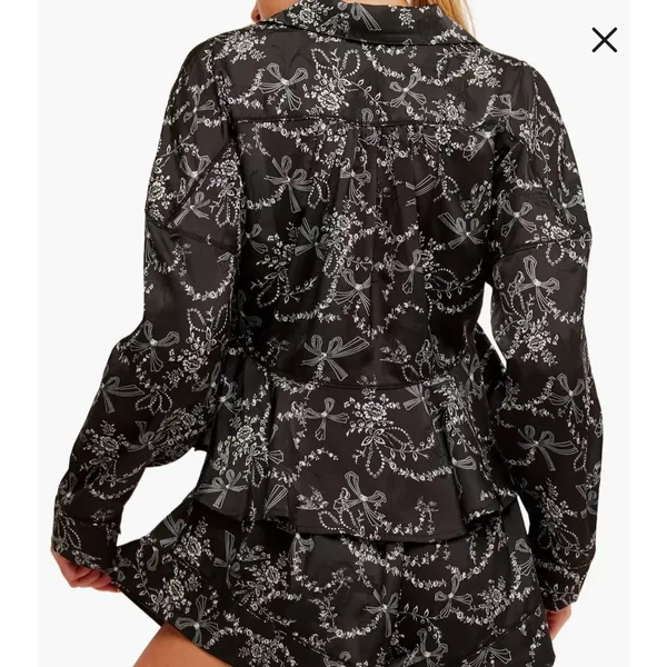 Free People intimately Black Floral Button-Down sleep Blouse size XL. - Image 2