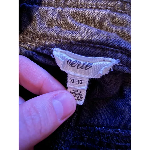 Aerie Denim Overalls Womens XL‎ Black Wide Leg Relaxed Fit Faded Wash - Image 5