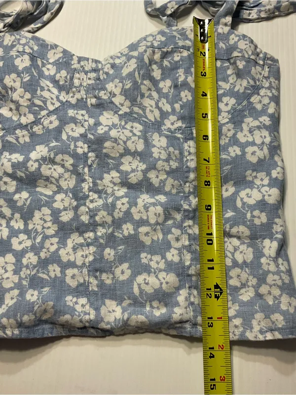 Reformation 100% Linen Jaxon Tie Strap Corset Top Women Sz 10 Blue White Boho - Image 6