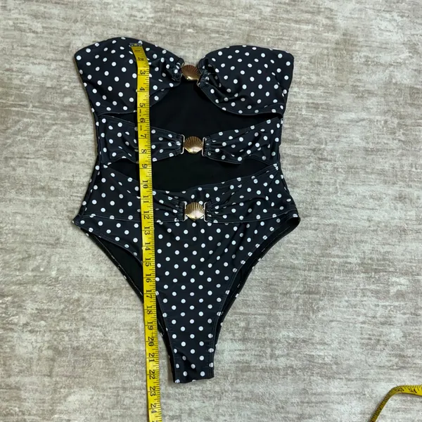 Halara Women’s Medium Black White Polka Dot Cut out One Piece Swimsuit Strapless Shells - Image 4
