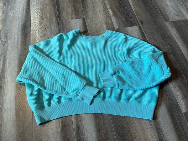 Aerie Corded Aqua Blue Crew Neck Sweatshirt - Image 3