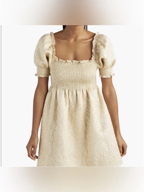 Hill House Athena Nap Gold Brocade Babydoll Mini Dress - Image 13