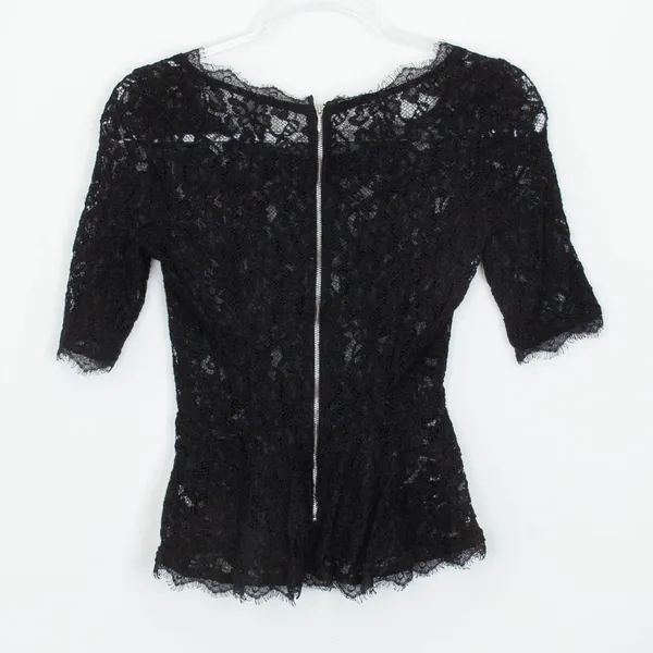 Aritzia Womens Babaton Eyelash Lace Peplum Short Sleeve Top Size‎ XS Black Goth - Image 5