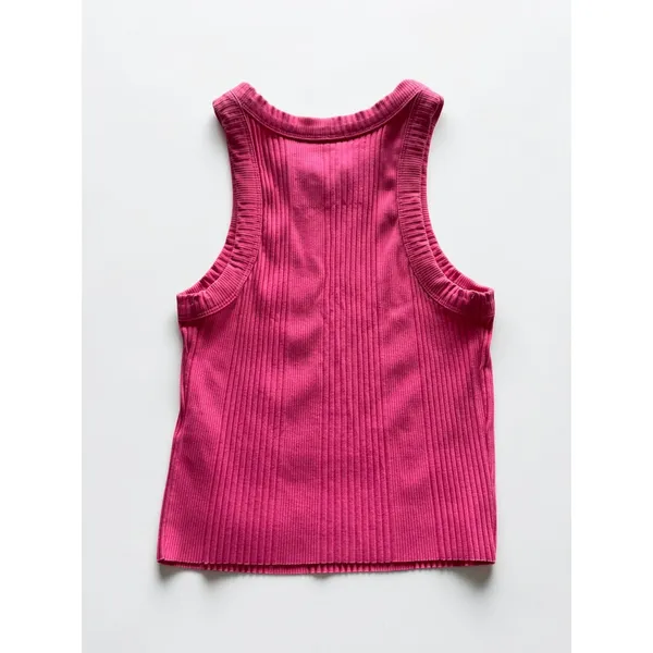 Aerie‎ Womens Hot Pink Ribbed High Neck Tank Top Cropped Racerback XS - Image 2