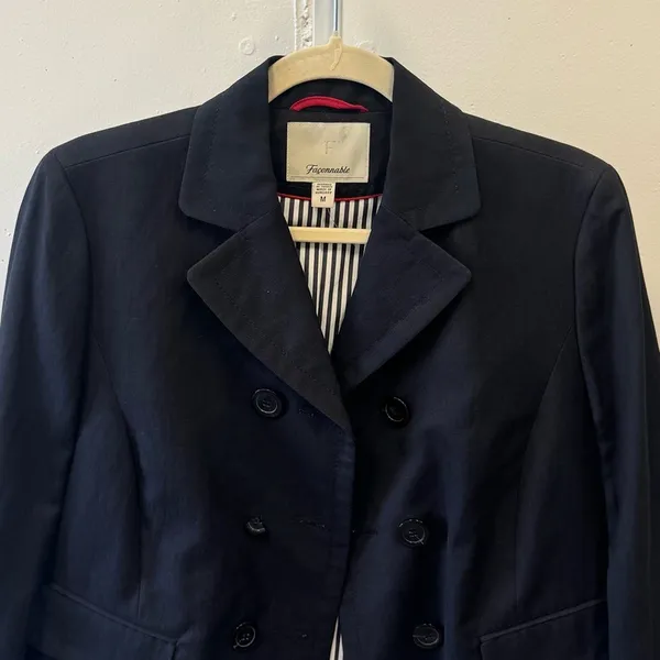 Facconable Linen Cotton Blend Double Breasted Minimalist Women's Blazer Jacket M Black Size M - Image 4