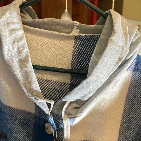 Blue and White Plaid Women's Hoodie - Image 7