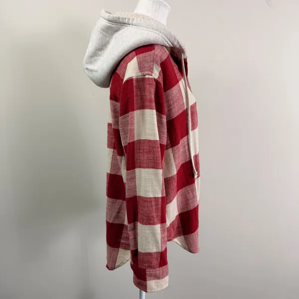 American Eagle Red Buffalo Plaid Hooded Flannel Shirt Sherpa Lined Small NEW - Image 2