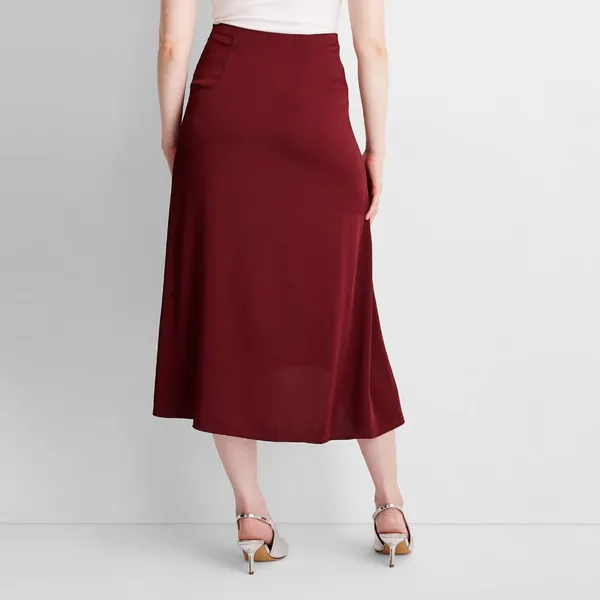 NWT Future Collective Holiday Flowy Satin Midi Skirt 92248804 Burgundy Red XS - Image 2