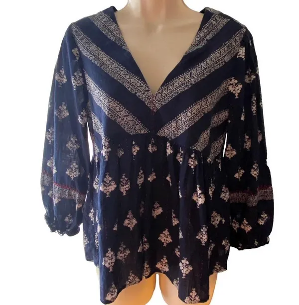 LUCKY BRAND Blue Boho Bandana Bohemian Pullover Blouse ~ Women's SMALL - Image 4