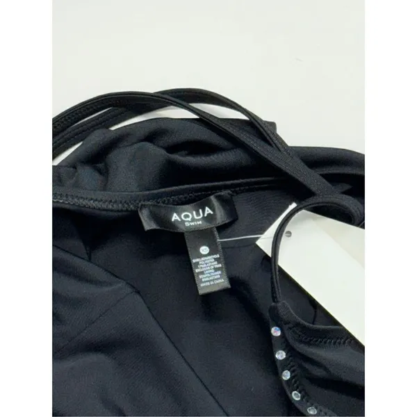 AQUA Swimwear One Piece Swimsuit Black Extra Small Rhinestone Trim‎ Detail NEW - Image 6