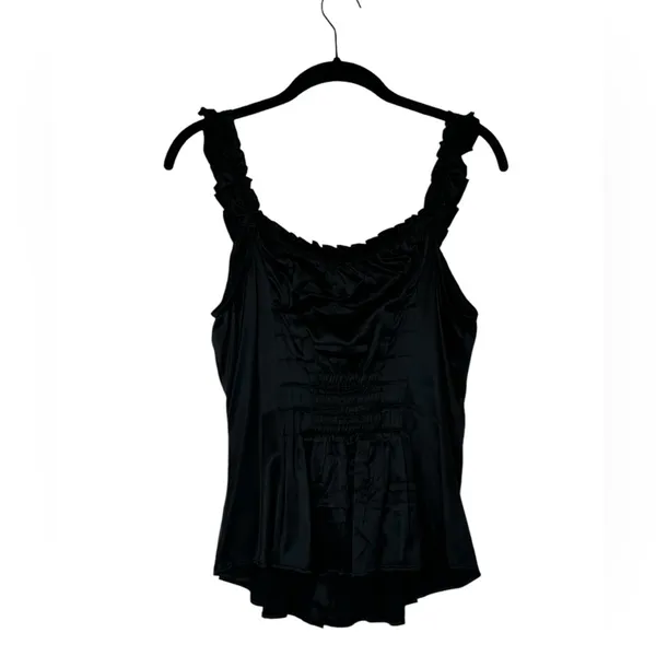 Y2K Black Silk Sleeveless Blouse Ruffle Trim Dark Romantic Whimsigoth Renfaire - Image 10