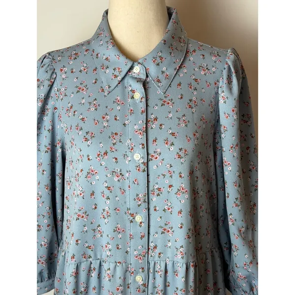 Levi's Cynthia Midi Dress Women Medium Blue Floral Button Front Prairiecore Boho - Image 8