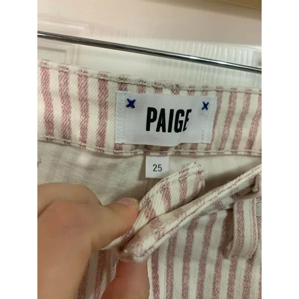 Paige‎ Nellie Pink Stripe High Rise Wide Leg Cropped Jeans 25 - Image 4
