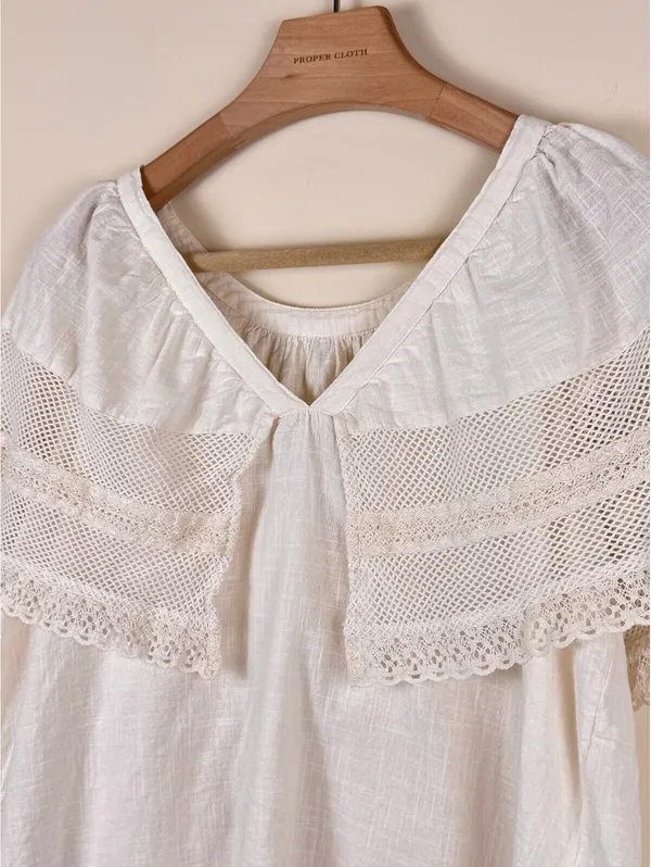 White Crochet Lace Old Navy Short Sleeve Peasant Top L - Image 6