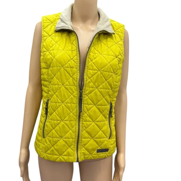GH Bass and Co Quilted Vest Chartreuse Zip Front Fleece Collar Zip Pocket Medium - Image 2
