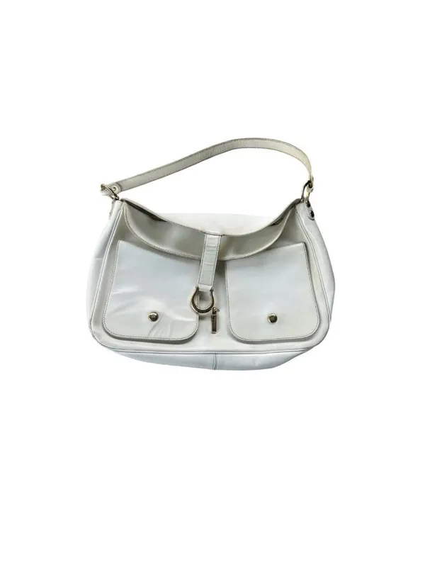 Kate Spade cream leather saddle bag with gold tone accents fair condition - Image 2