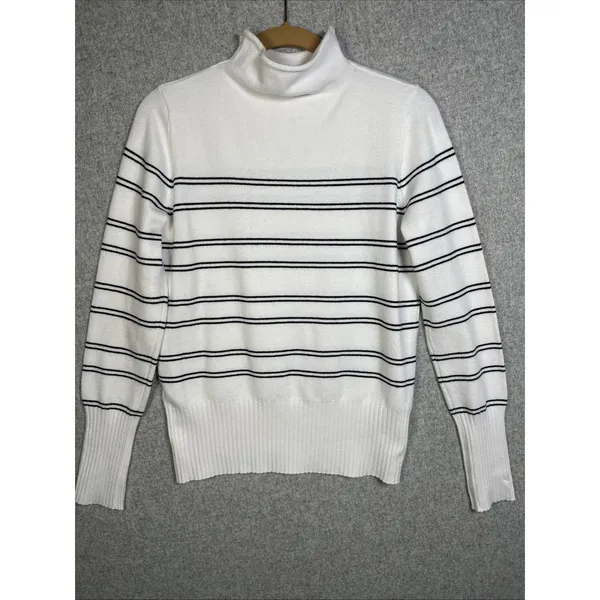 French Connection Medium Sweater Striped Mock Neck White‎ Black Long Sleeve - Image 12