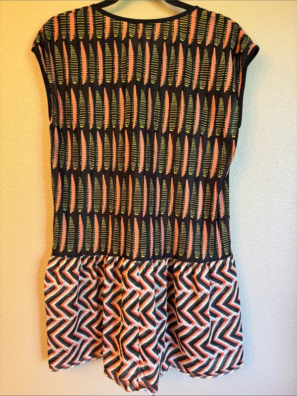 Zara MEDIUM Boho Tunic Top Sleeveless Blouse Black Coral Patterned Ruffle Hem - Image 7