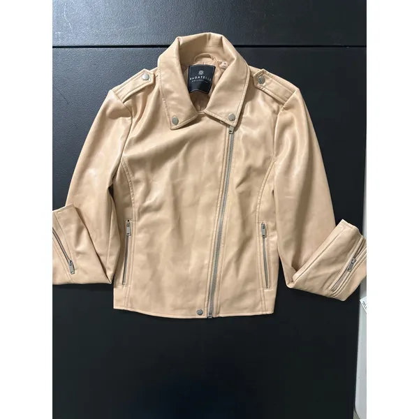 Bagatelle Collection Womens Faux Leather Moto Biker Jacket Peach Beige M Edgy - Image 6