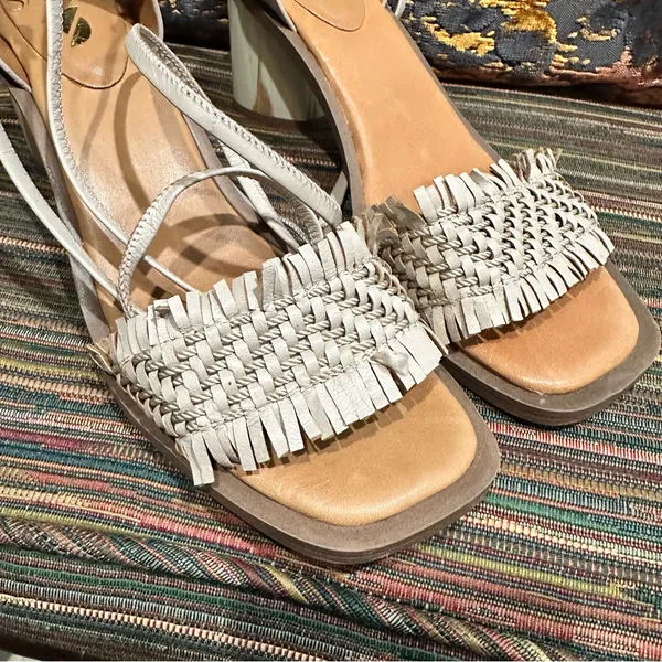 Franco Sarto Rina Leather Fringed Ankle-Tie Sandals size 8.5 - Image 12