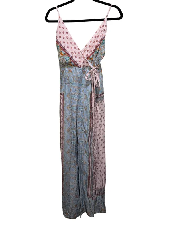 Free People Britt Printed Playsuit Jumpsuit Romper Silky Wide Leg Size 2 - Image 4