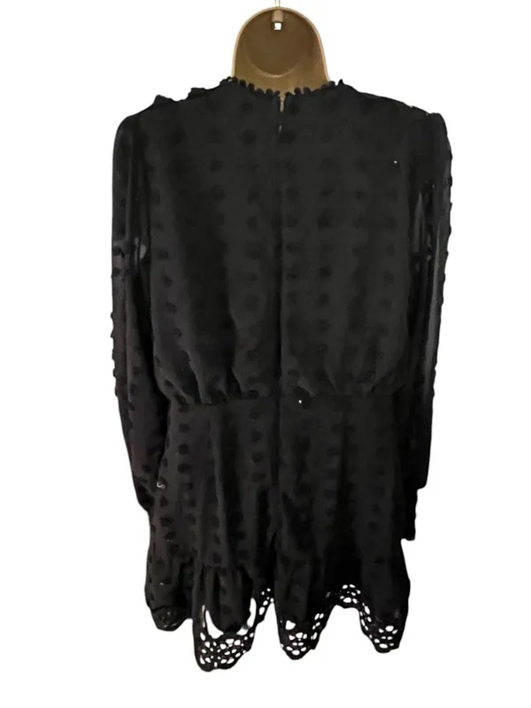 Lulus Swiss Dot Fit & Flare Dress Lace Trim Long Sleeve Black M - Image 5