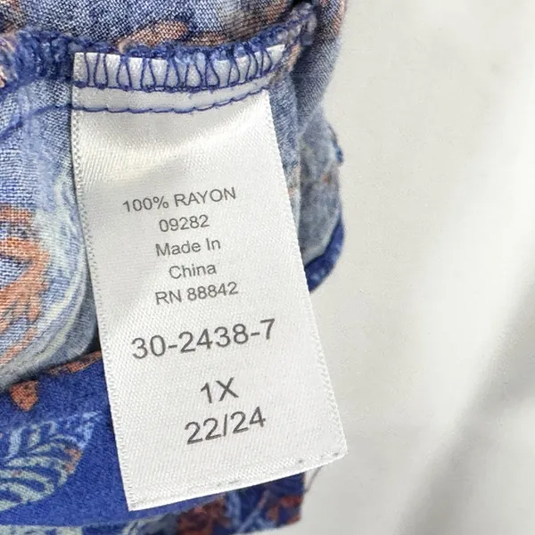 Woman Within 1X Tank Top 22/24W Blue Orange Paisley Sleeveless Rayon Coastal 750 - Image 9