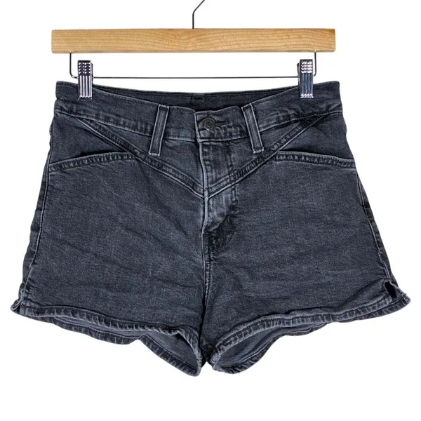 Levis Western Jean Shorts Yoke High Waisted Faded Black Denim Cowgirl Size 28 - Image 2