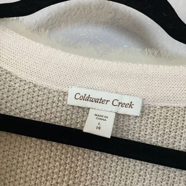 Coldwater‎ Creek Cream Sweater Large Cottagecore Fisherman Neutral Sparkle Knit - Image 3