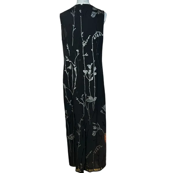 Casual Corner VTG Shift Dress Black Floral Sleeveless Maxi/Ankle SZ 12 Sheer - Image 7
