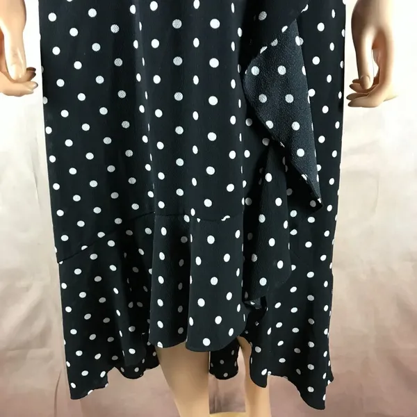 SANGRIA Black/White Ruffled Polka Dot Midi Dress Size 2 - Image 4