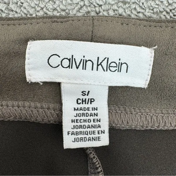 Calvin Klein Faux Suede Skinny‎ Pull On Pants Taupe Tan Small Leggings - Image 8