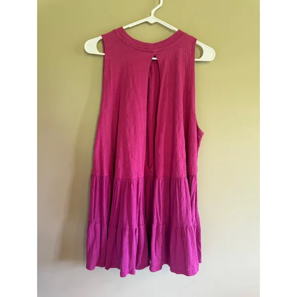 Free‎ People Magenta Pink Tiered Babydoll Tunic Top Sleeveless Open Back Small - Image 3
