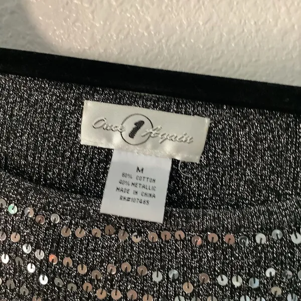 Vintage 90s Silver Sequin Holiday New‎ Years Eve Party Sparkly Ribbed Tank Top M - Image 2