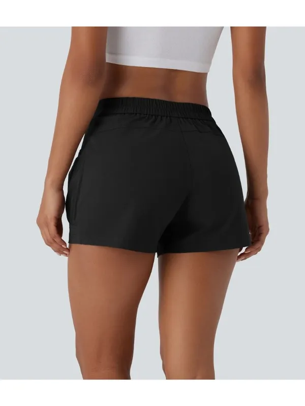 Halara Mid Rise Adjustable Waistband Pocket Casual Shorts Black M - Image 3