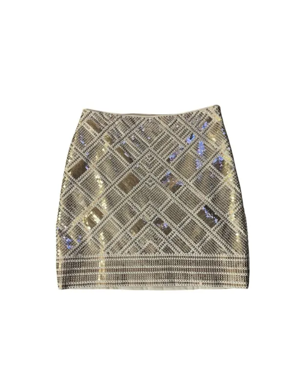 White House Black Market Metallic Sequin Diamond Skirt Womens 6 EUC Tan Gold - Image 3
