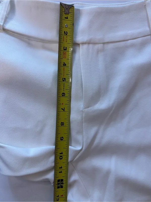 White Women's Dress Pants with Button Waist Detail - Image 5