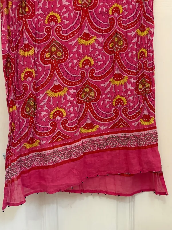 Vibrant Pink, Red, and Yellow Scarf with Glitter and Bead Details - Image 3