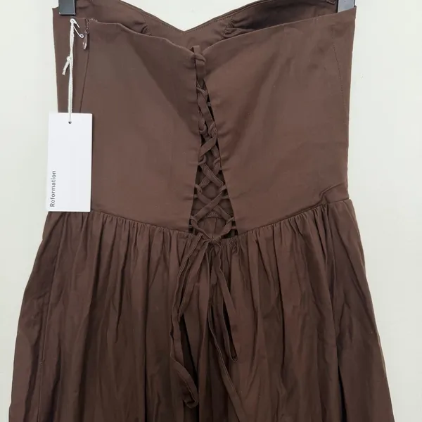 Reformation Buckley Strapless Midi Dress Brown Stretch Organic Cotton Size 2 New - Image 6