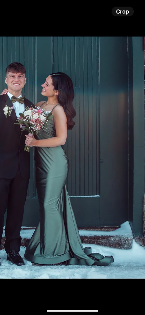 Jessica Angle Olive Green Prom Dress - Image 3