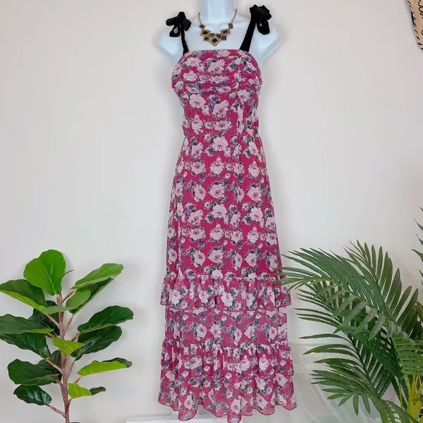 Bellevue Ruched Quinn Sleeveless Maxi Dress with Velvet Tie Tiered Hem Vacation - Image 2