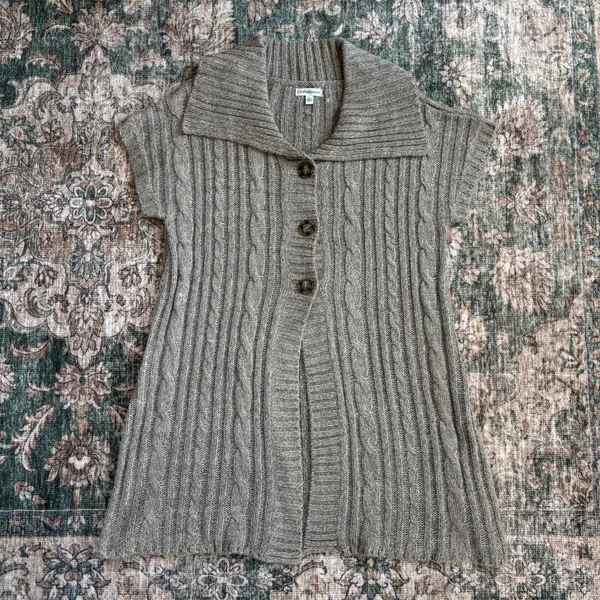Croft & Barrow Short Sleeve Cardigan L Brown Cable Knit Sweater Boho Grandma Y2K - Image 2
