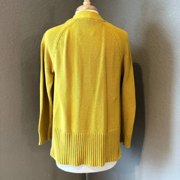 LOFT Mustard Yellow Open Front Knit Cardigan Sweater Medium - Image 2