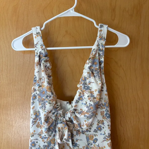 Abercrombie & Fitch Midi Dress Womens S White Floral Tie Front Ruffle Slit - Image 2