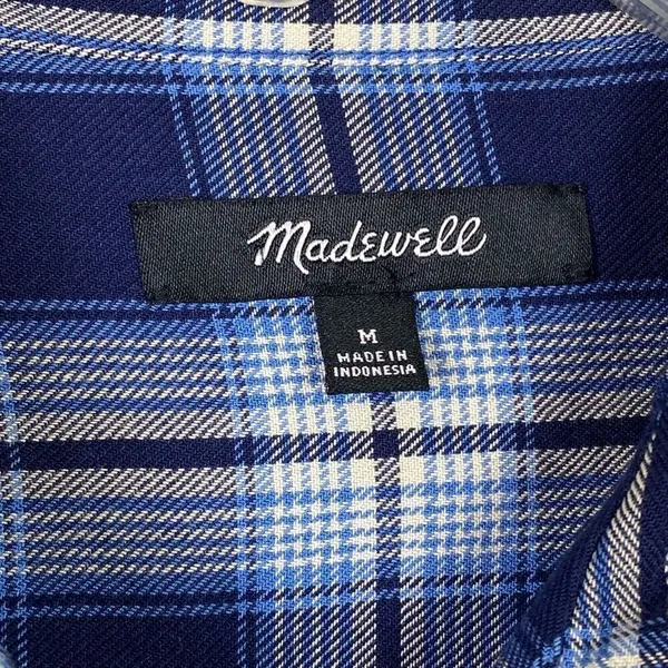 Madewell Central Lansford Navy Blue & White Plaid Long Sleeve Button Up Shirt M - Image 4