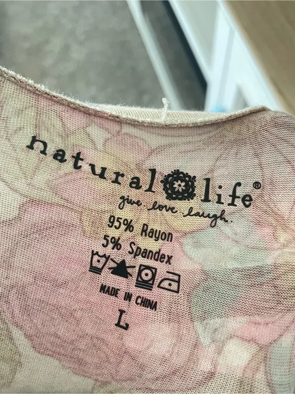 Natural Life Super Soft Jersey Floral Knit Midi Dress Tan Pink Beige Large - Image 3