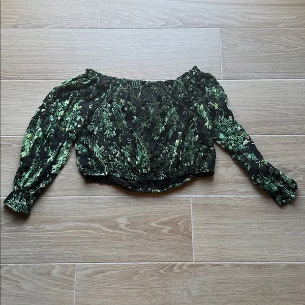 BY ANTHROPOLOGIE Off-Shoulder Burnout Velvet Blouse Green Floral Sz XLarge - Image 10