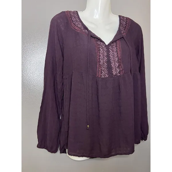 Sonoma Goods For Life Blouse Womens Medium Purple Embroidered Tunic Top Boho - Image 3