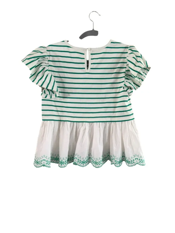 Women's J.Crew Striped Ruffle Sleeve Peplum Blouse White Green Size S - Image 3