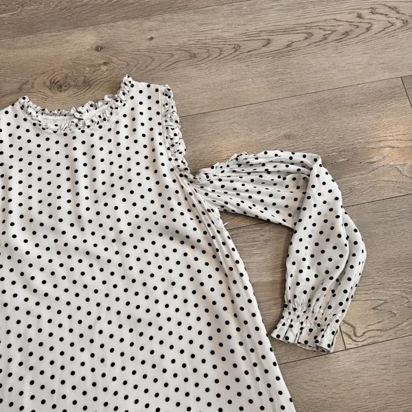 Esley Dress‎ Small White Black Polka Dot Cold Shoulder Long Sleeves - Image 4